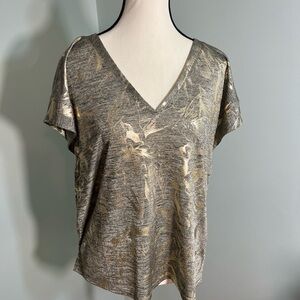 White House Black Market Metallic V-Neck Tee